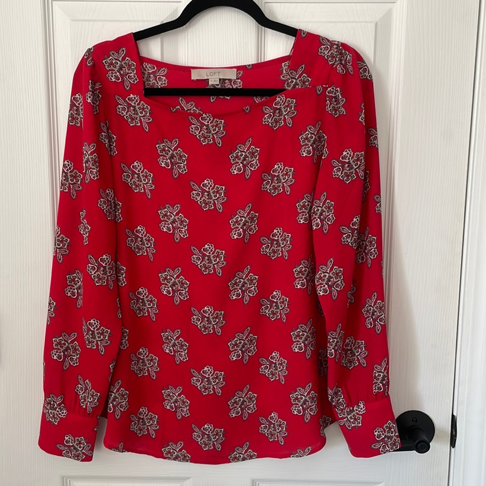 LOFT long sleeve red button cuff top